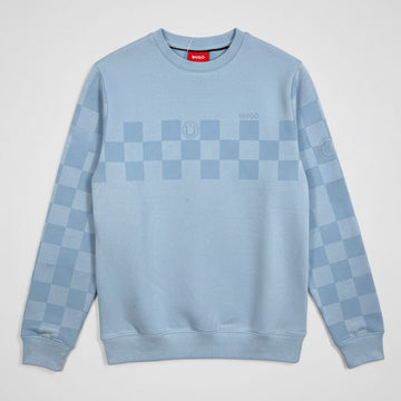 BOSS Men's Checkered Sweatshirt in Sky Blue
