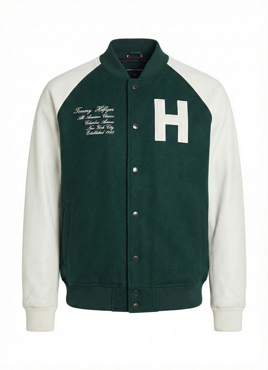 TH-Mens MIX MEDIA VARSITY - Bomber Jacket in Green – Just Original