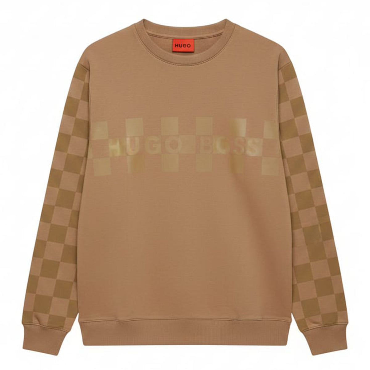 BOSS Men's Checkered Sweatshirt in Camel