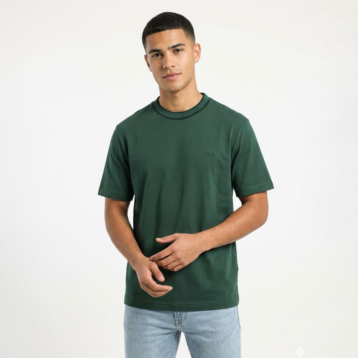 Lacoste Stretch piqué stripe collar t-shirt Green