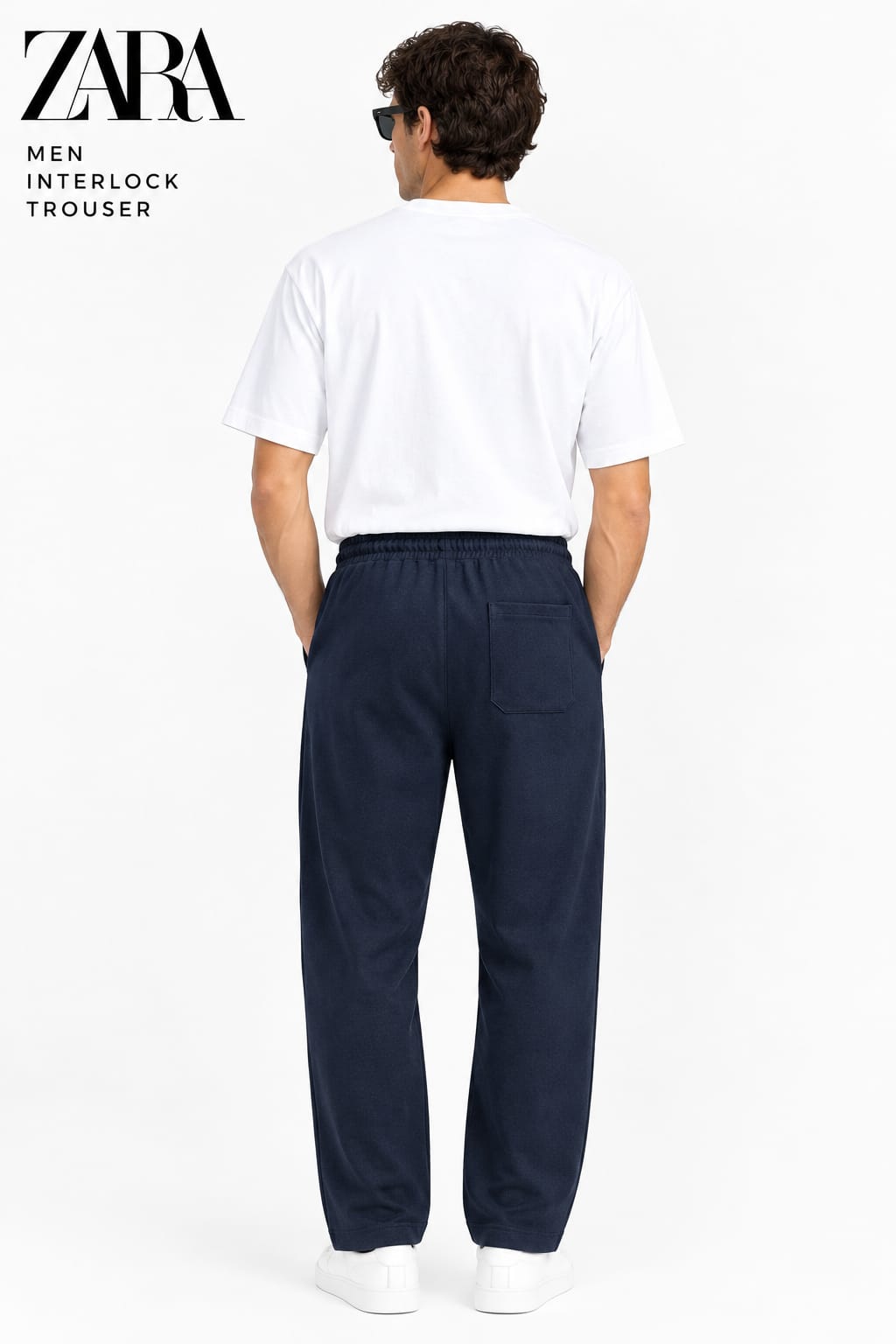 Zara Men's Lycra interlock relaxed fit trousers Navy Blue