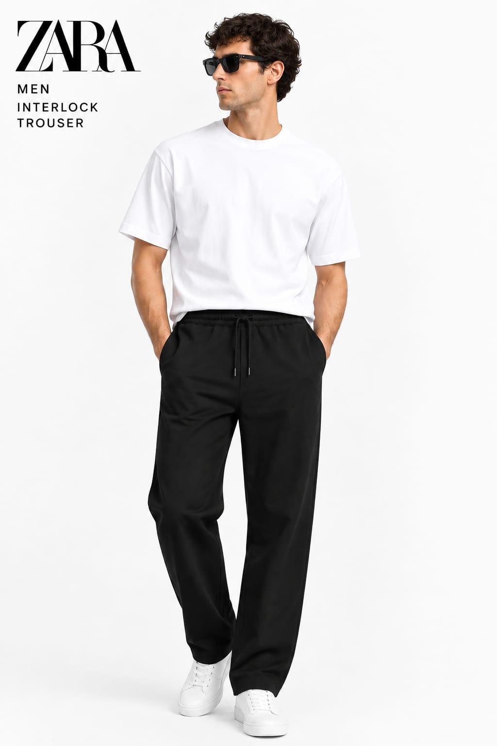 Zara Men's Lycra interlock relaxed fit trousers Black