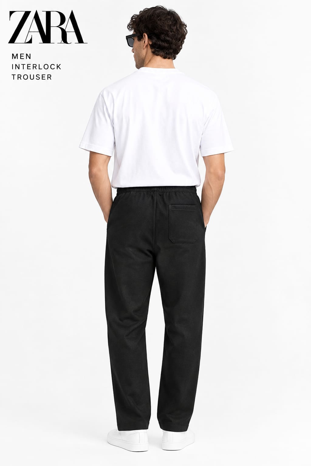 Zara Men's Lycra interlock relaxed fit trousers Black