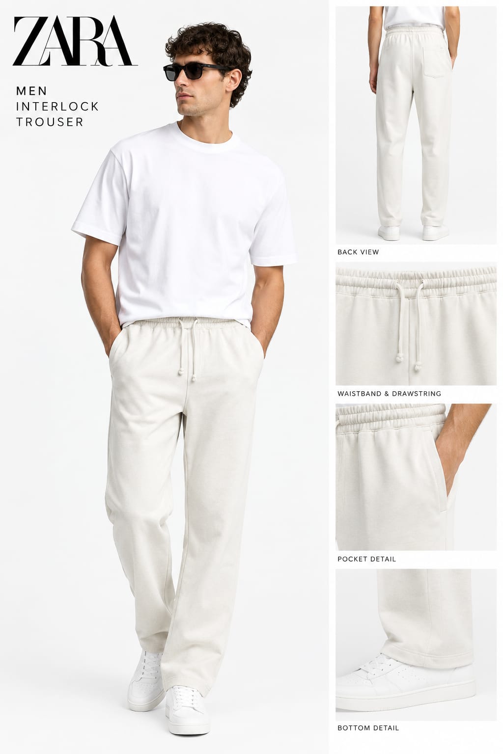 Zara Men's Lycra interlock relaxed fit trousers Off White
