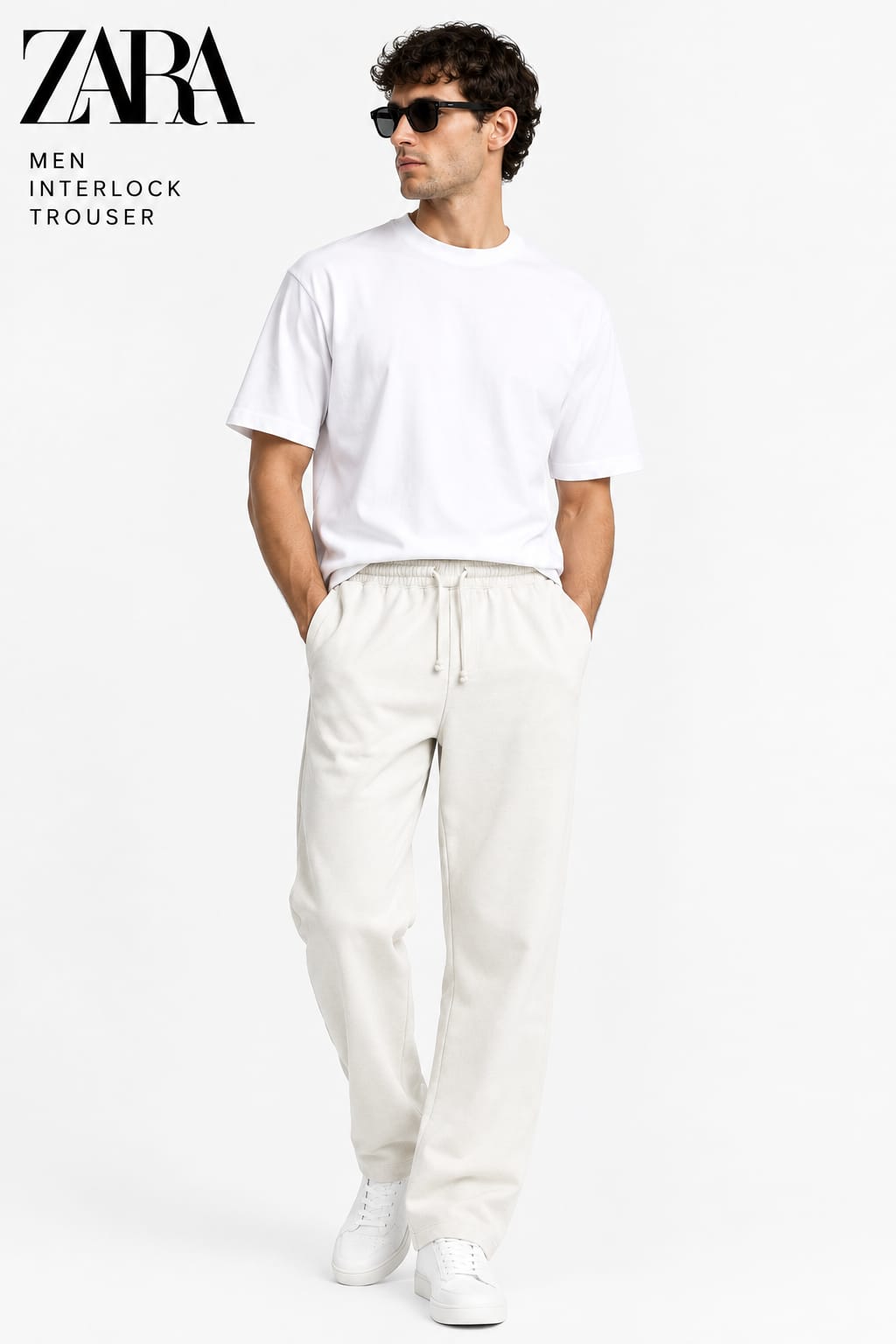 Zara Men's Lycra interlock relaxed fit trousers Off White