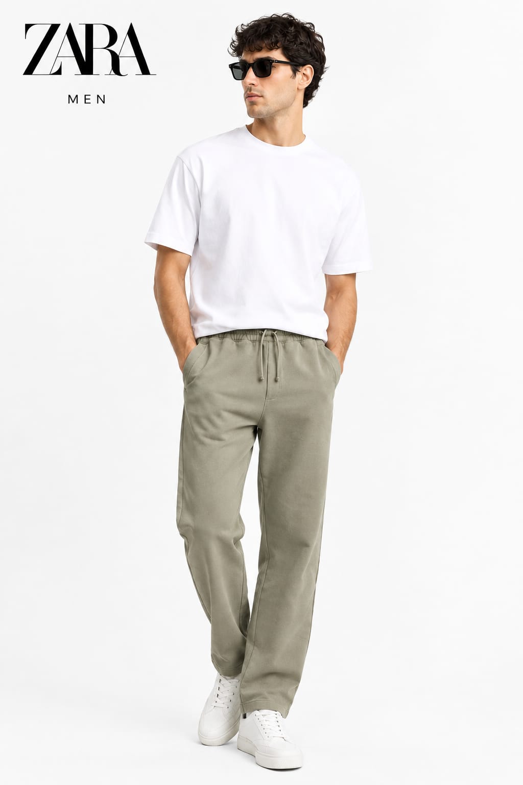 Zara Men's Lycra interlock relaxed fit trousers Khaki Green