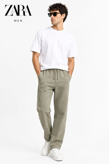 Zara Men's Lycra interlock relaxed fit trousers Khaki Green
