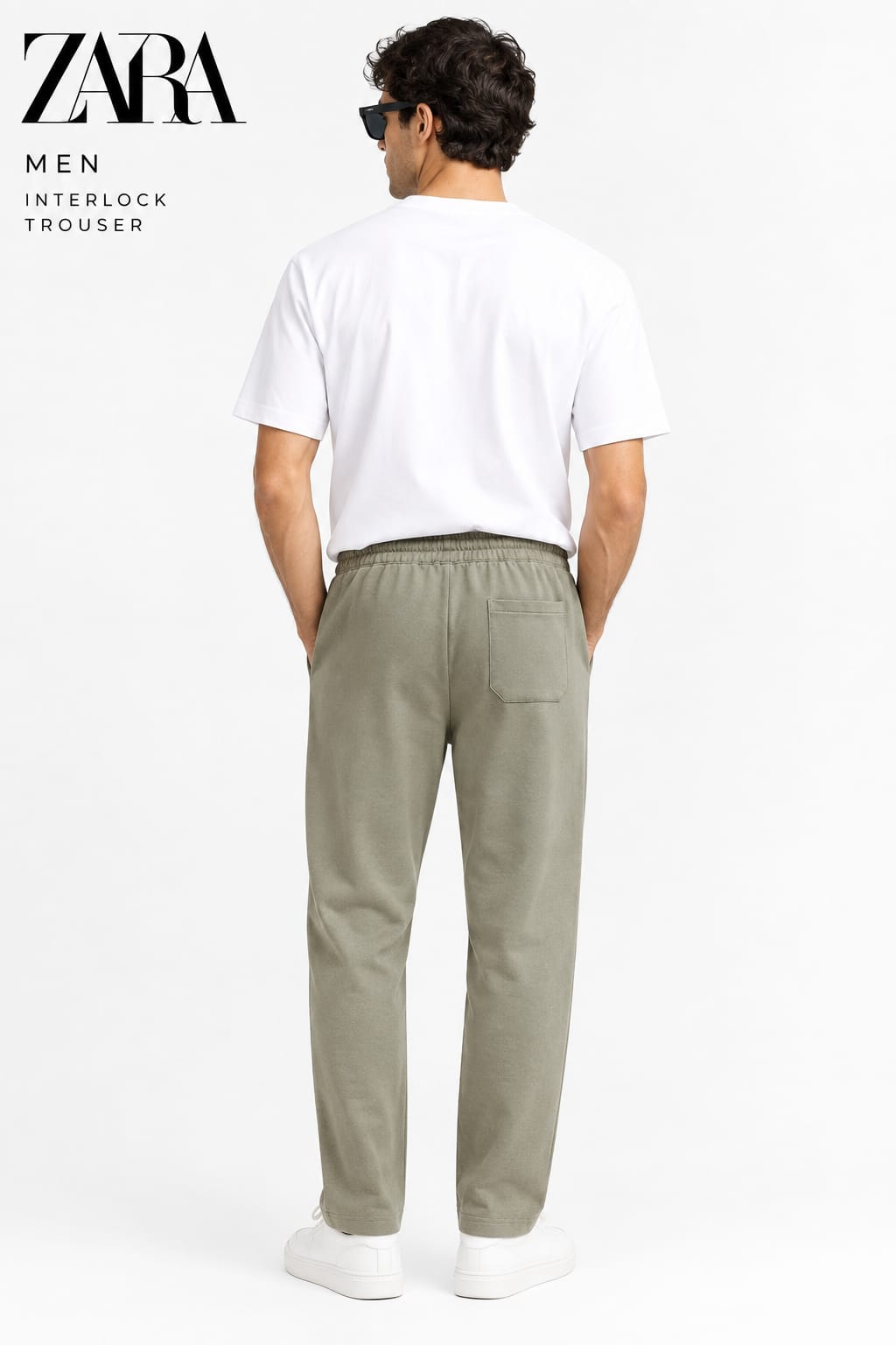 Zara Men's Lycra interlock relaxed fit trousers Khaki Green