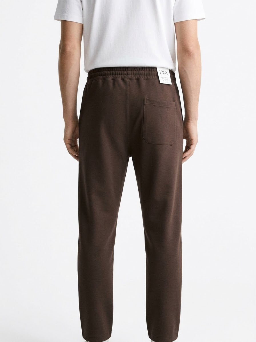 Zara Men's Lycra interlock relaxed fit trousers Choclate Brown