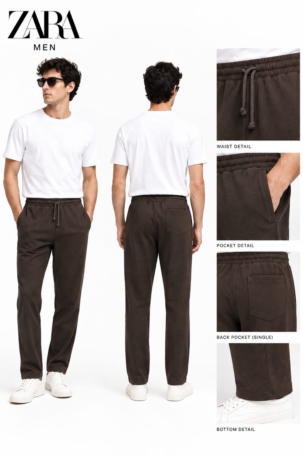 Zara Men's Lycra interlock relaxed fit trousers Choclate Brown