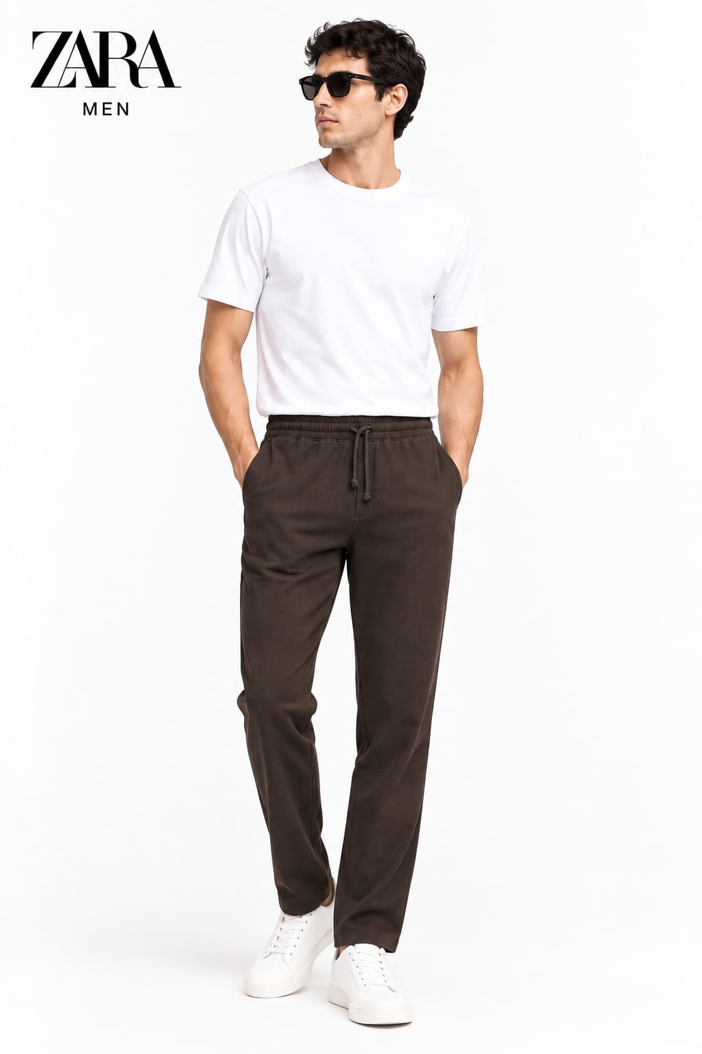Zara Men's Lycra interlock relaxed fit trousers Choclate Brown