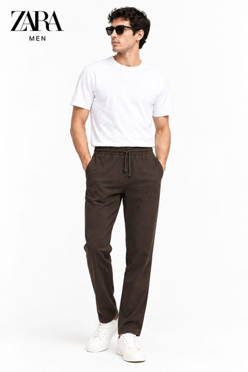 Zara Men's Lycra interlock relaxed fit trousers Choclate Brown