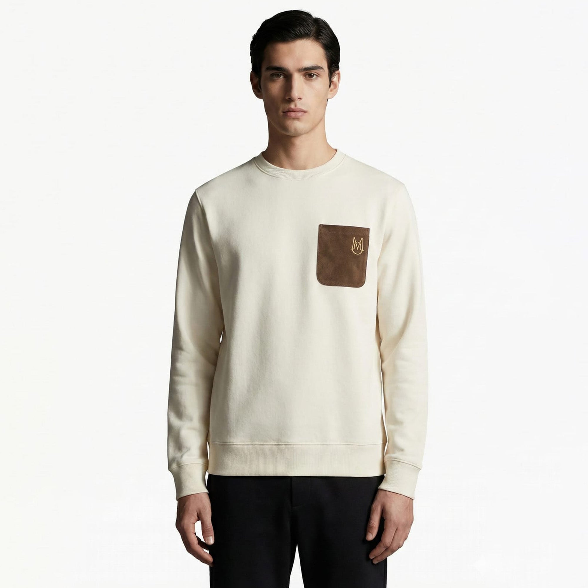 Moncler Cotton Fleec Sweatshirt with Suede Pocket Beige