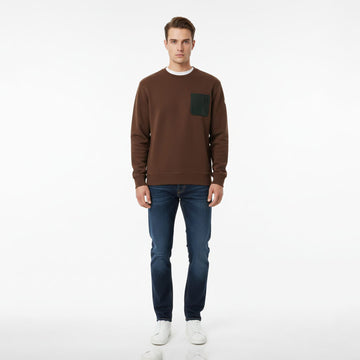 Moncler Cotton Fleece Sweatshirt with Suede Pocket Brown
