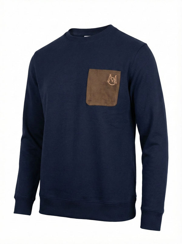 Moncler Cotton Fleece Sweatshirt with Pocket Navy Blue