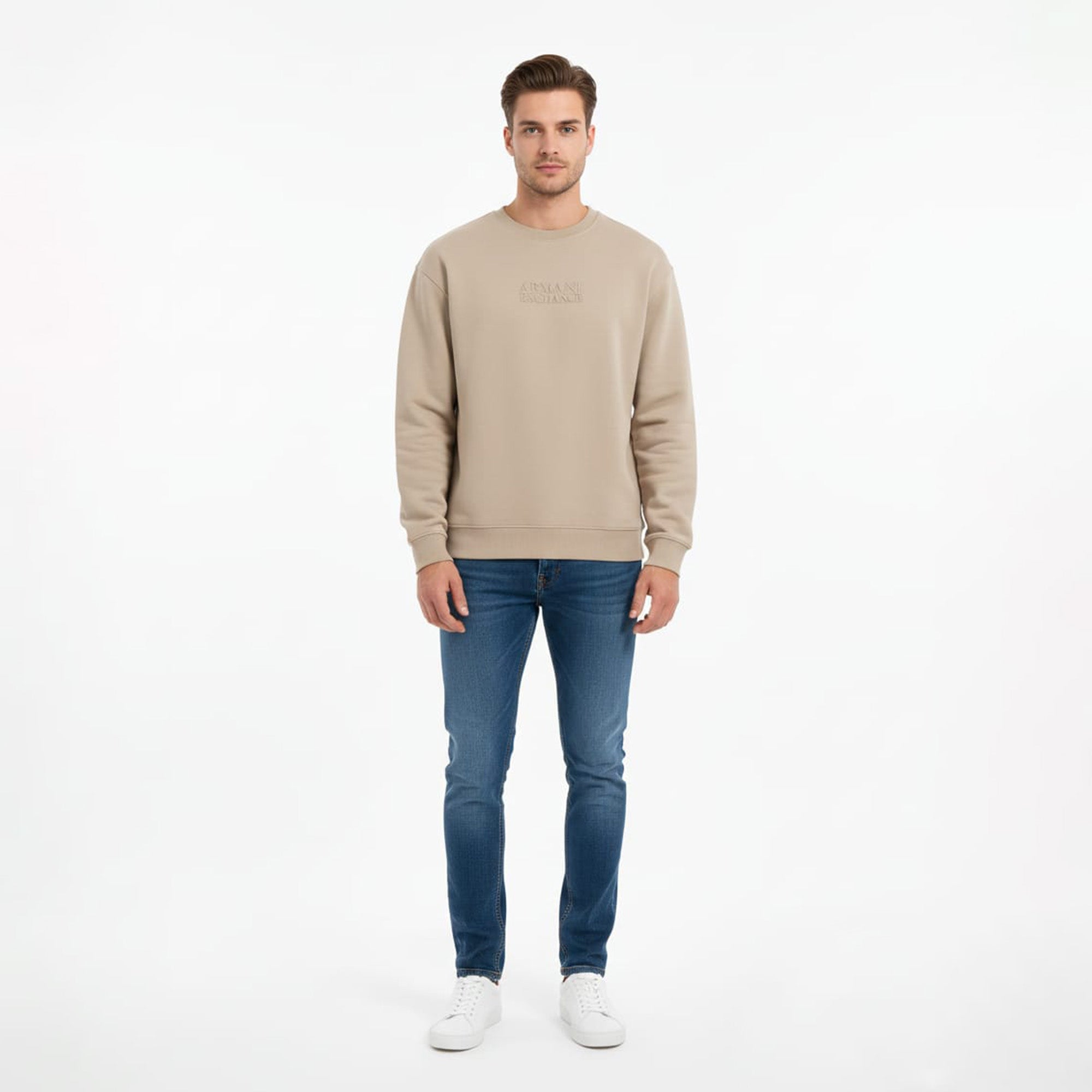 Armani Exchange Linear Logo Sweatshirt in Beige