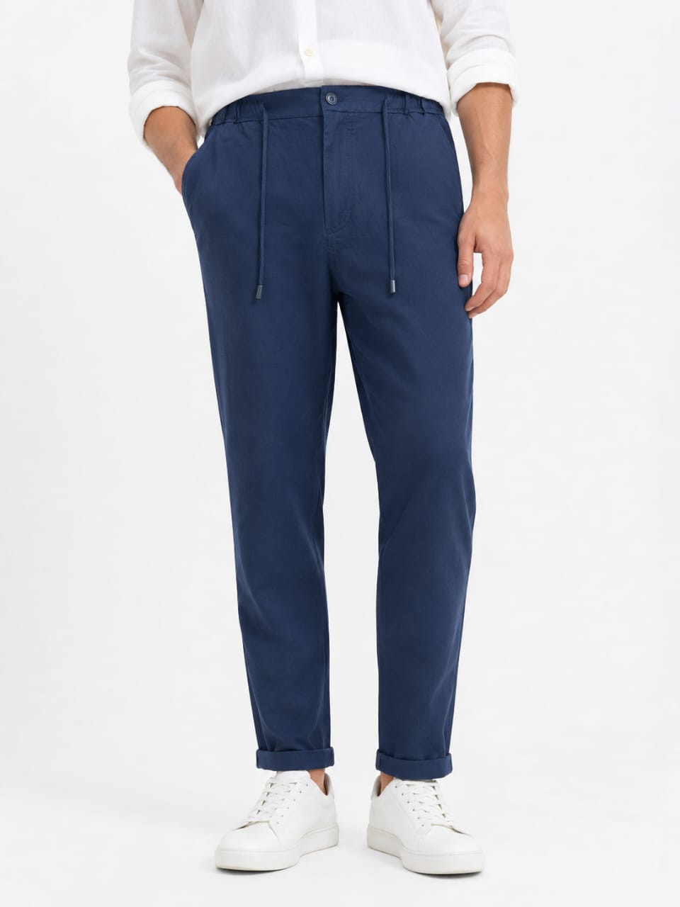Zara Navy Blue Cotton Linen Trousers