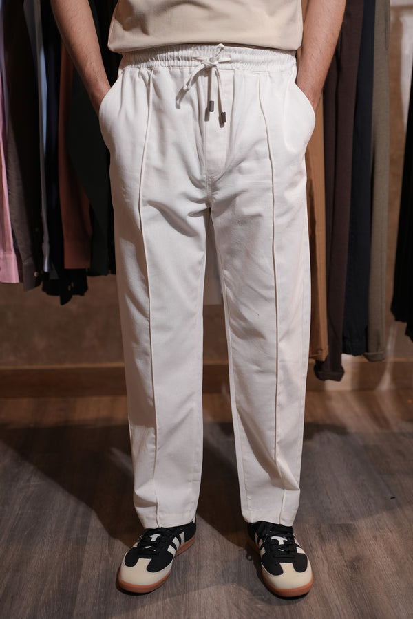 Z.R Linen Cotton Pleated Trouser ( White )