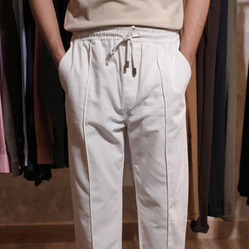Zara Linen Cotton Pleated Trouser ( White )