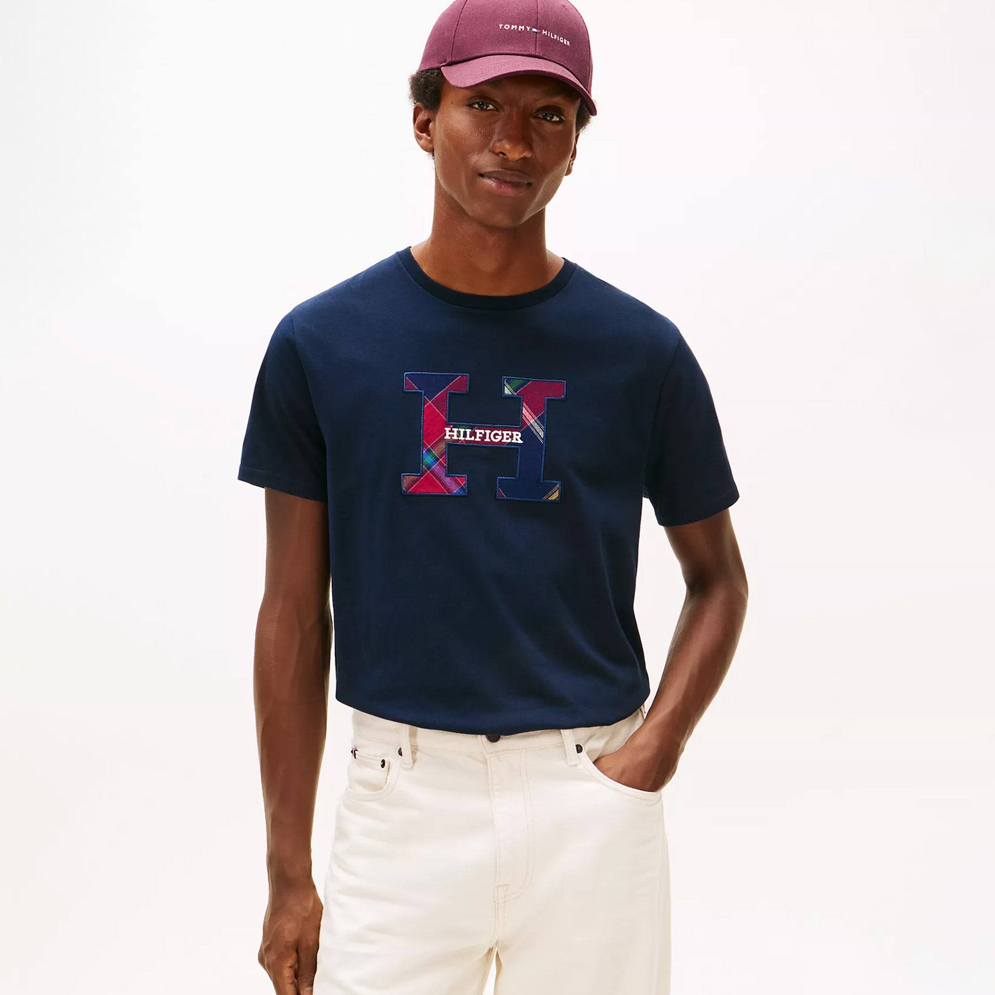 Tommy Hilfiger Plaid Monogram Logo T-Shirt Navy