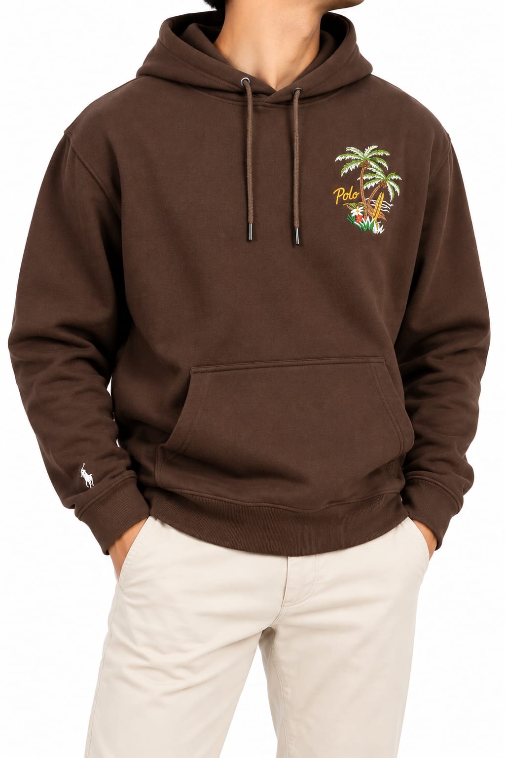 Ralph Lauren Tropical Embroidered Pullover Hoodie Brown