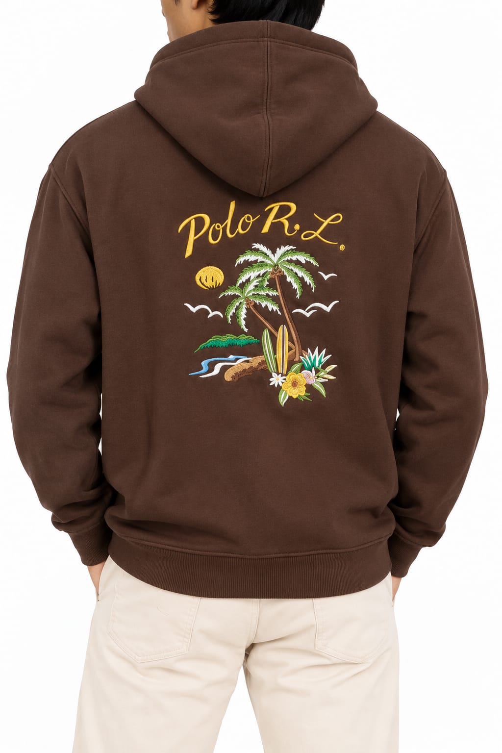 Ralph Lauren Tropical Embroidered Pullover Hoodie Brown