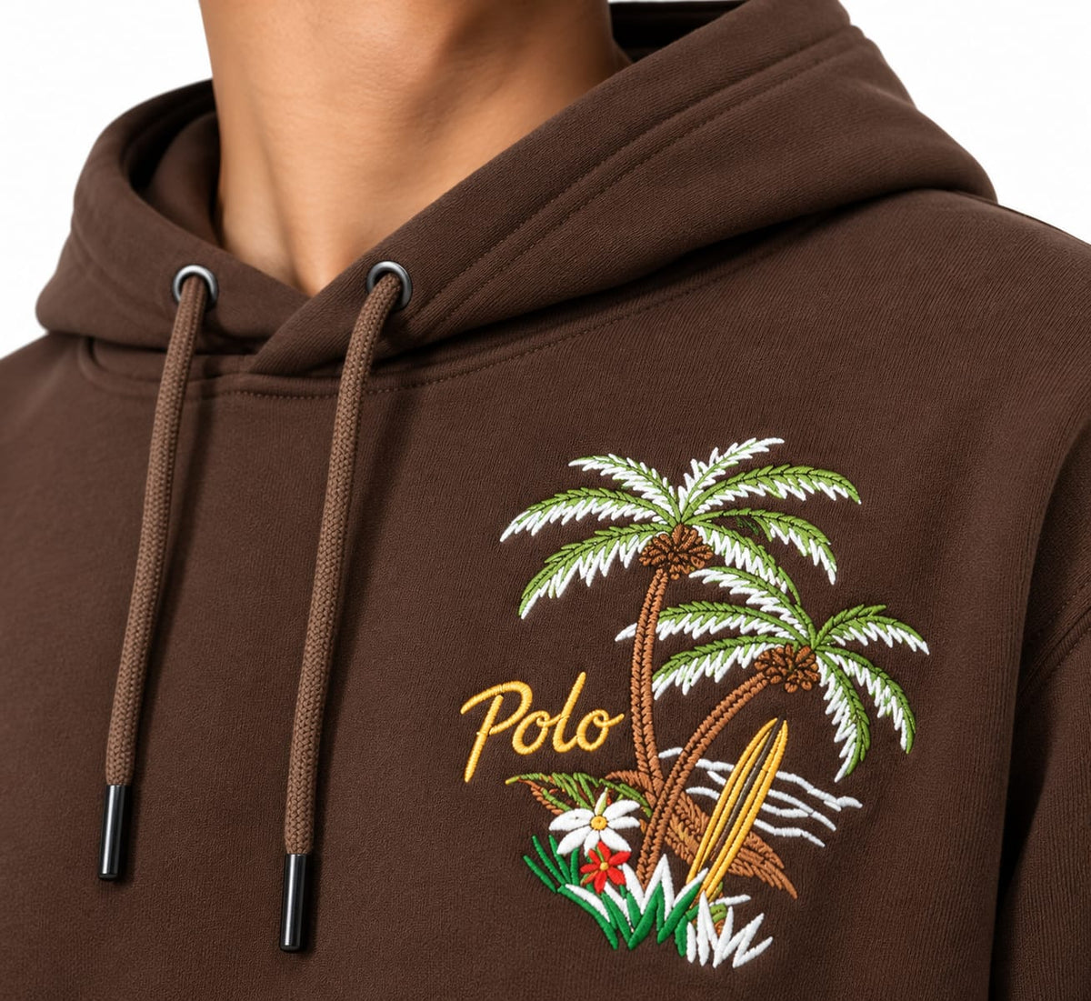 Ralph Lauren Tropical Embroidered Pullover Hoodie Brown