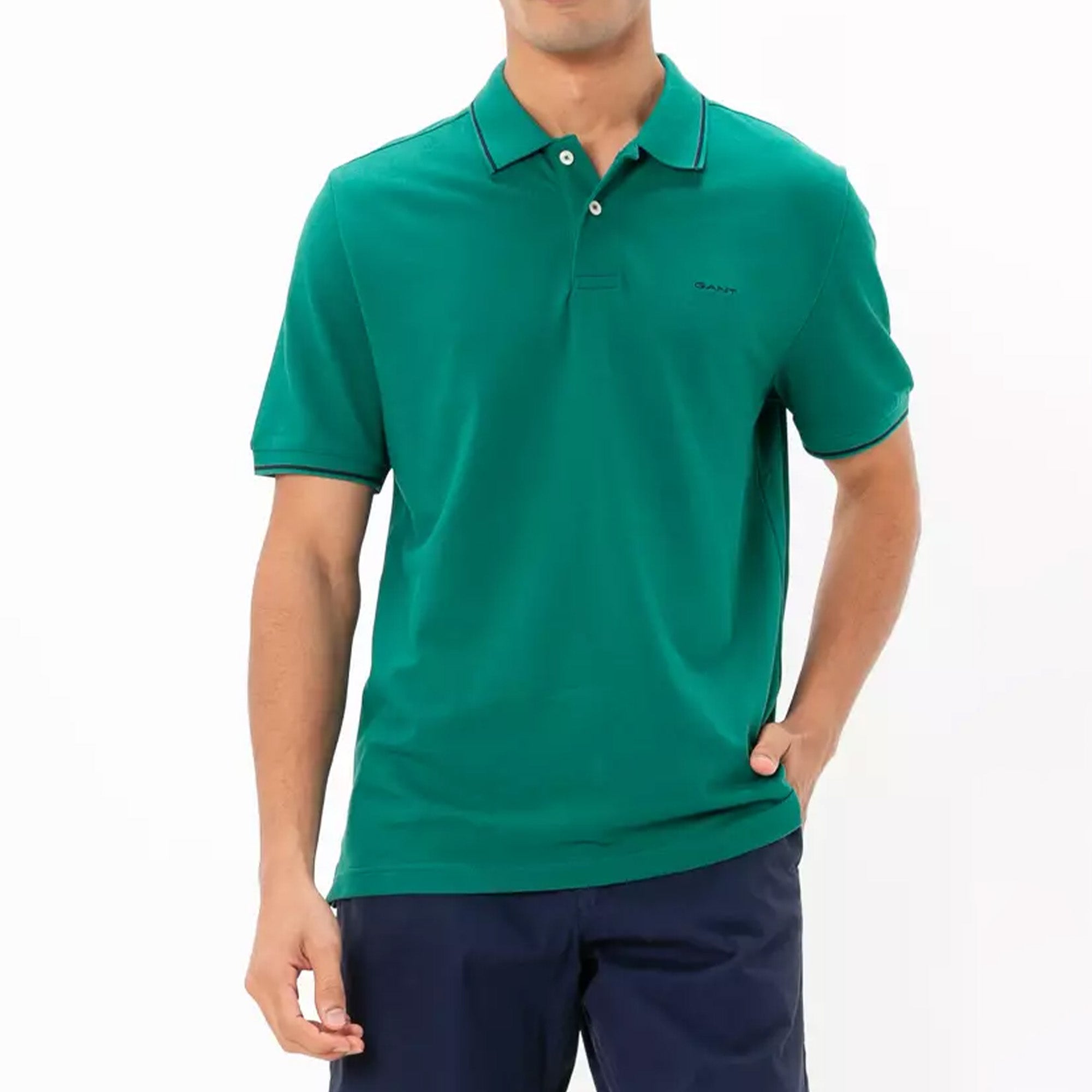 GANT Tipped Piqué Green Slim Fit Polo Shirt