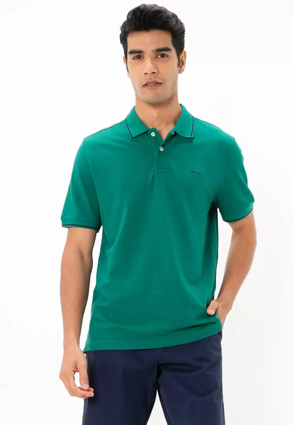 GANT Tipped Piqué Green Slim Fit Polo Shirt