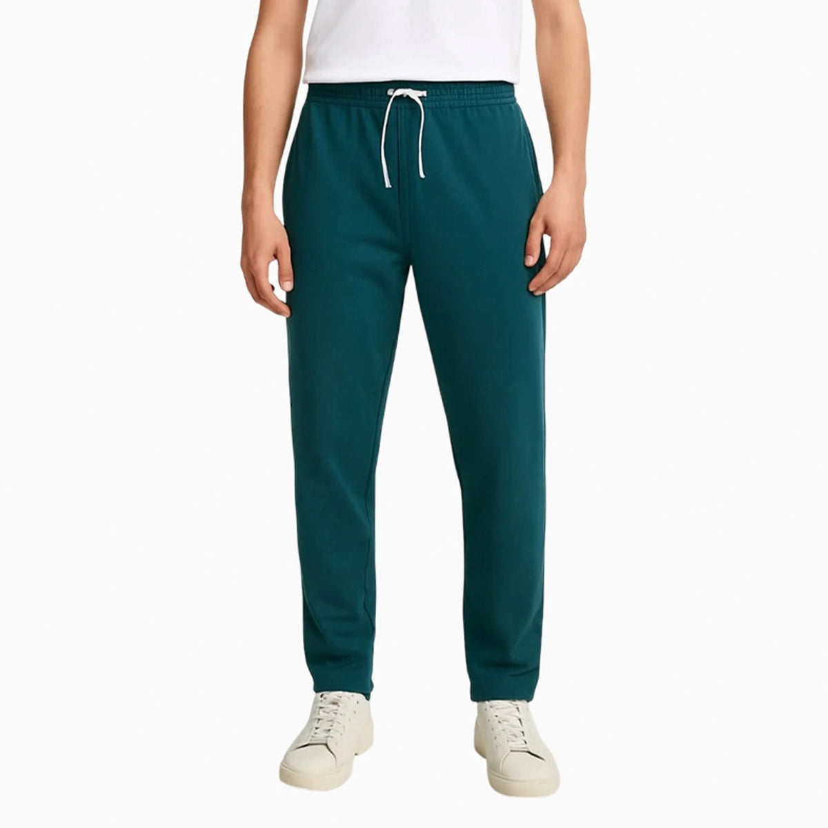 Zara Cotton 'Teal Green' Straight Fit Trouser