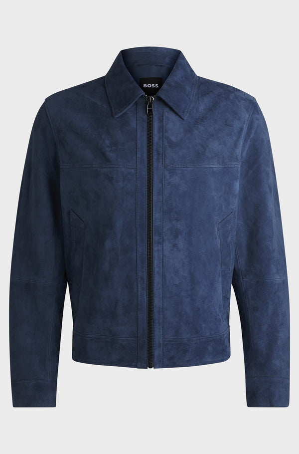 HB Regular-fit jacket in Blue Soft Suede