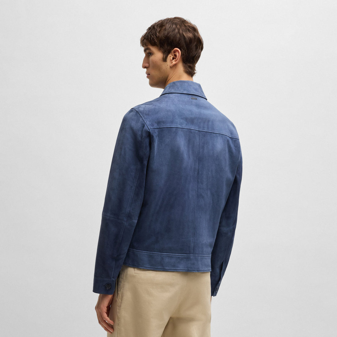 BOSS Regular-fit jacket in Blue Soft Suede