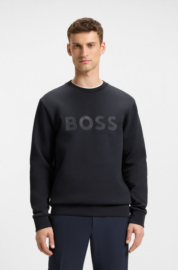 B.O.S.S Sandwich-logo sweatshirt in stretch cotton (Imported) (Black)
