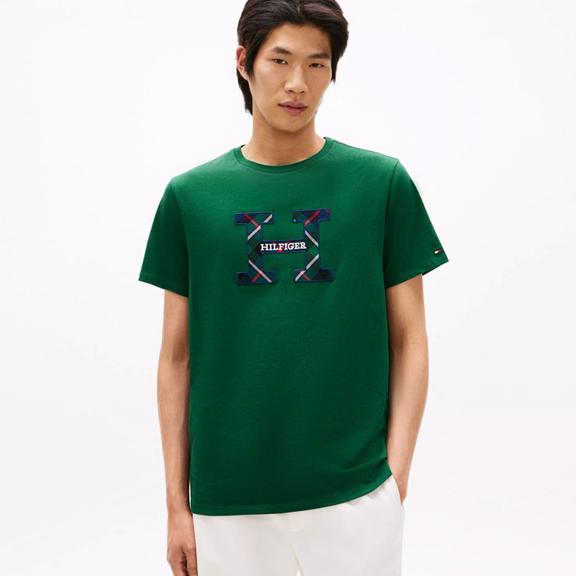 Tommy Hilfiger Round neck flannel shirt with embroidered logo Green