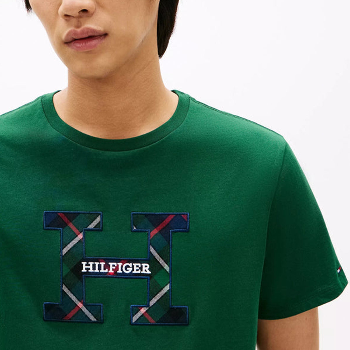 Tommy Hilfiger Round neck flannel shirt with embroidered logo Green