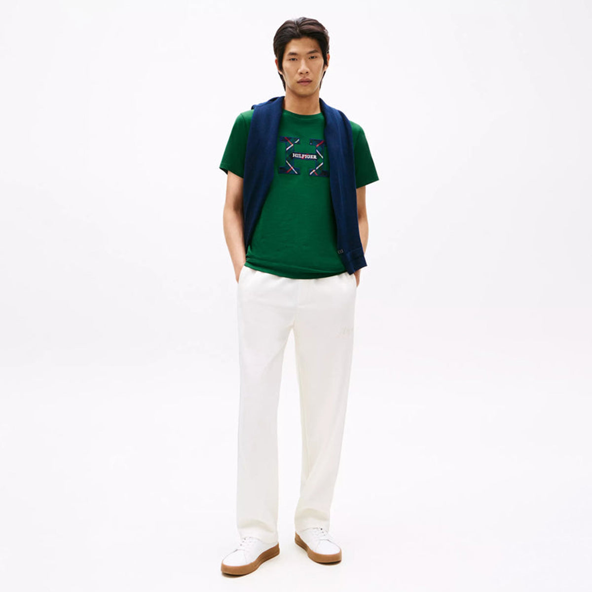 Tommy Hilfiger Round neck flannel shirt with embroidered logo Green