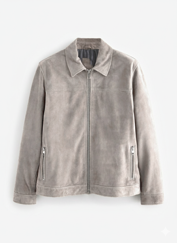 Massimo Dutti Faux Suede Effect Zip Up Jacket ( Grey )