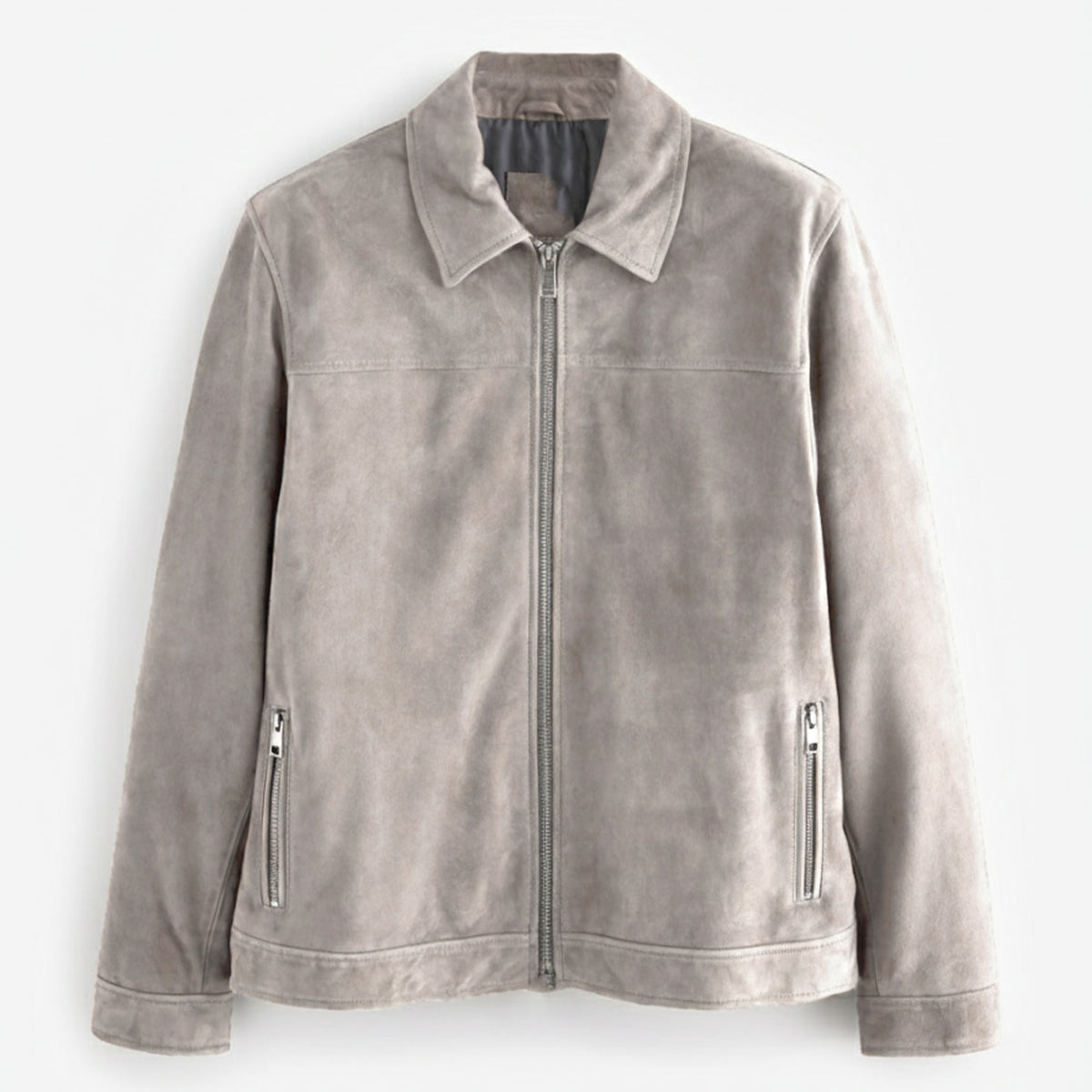 Massimo Dutti Faux Suede Effect Zip Up Jacket ( Grey )