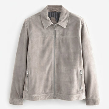 Massimo Dutti Faux Suede Effect Zip Up Jacket ( Grey )