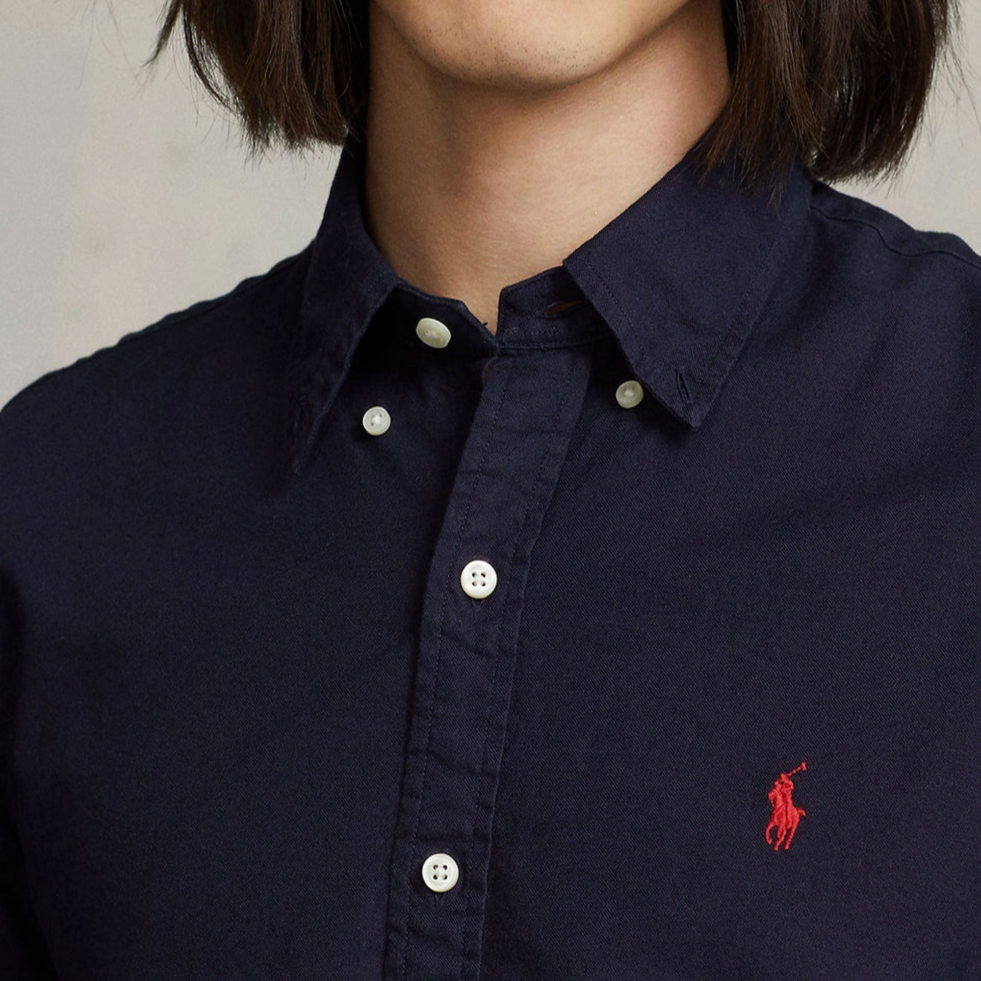 Ralph Lauren Slim Fit Knit Garment-Dyed Oxford Navy Shirt