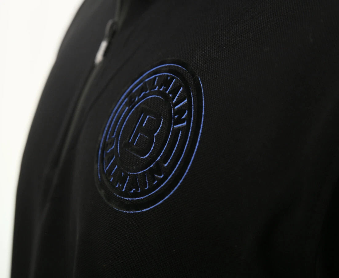 Balmain Embroidered Signature Zipped Polo Black/Blue Logo