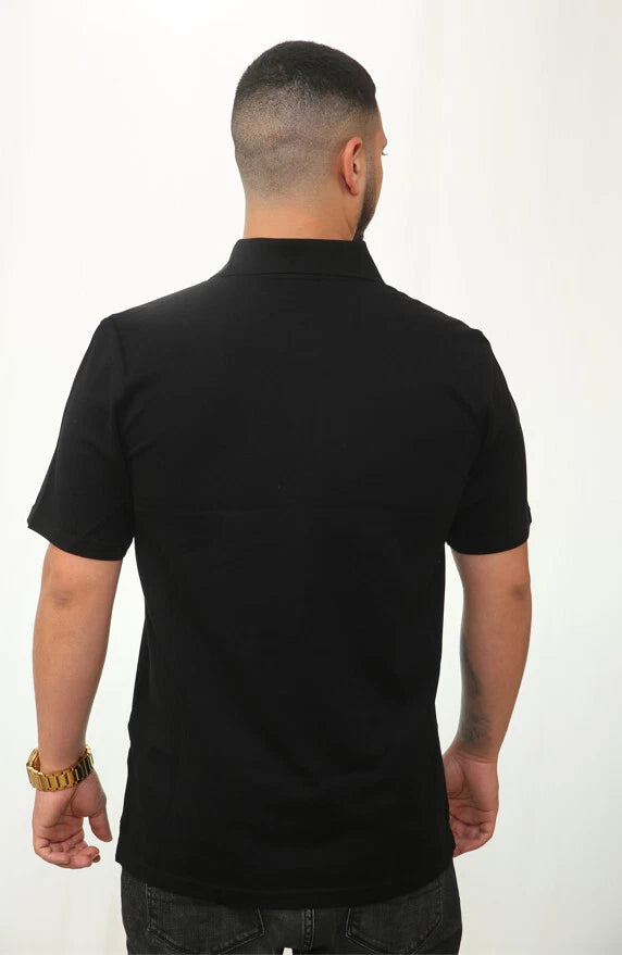 Balmain Embroidered Signature Zipped Polo Black/Blue Logo