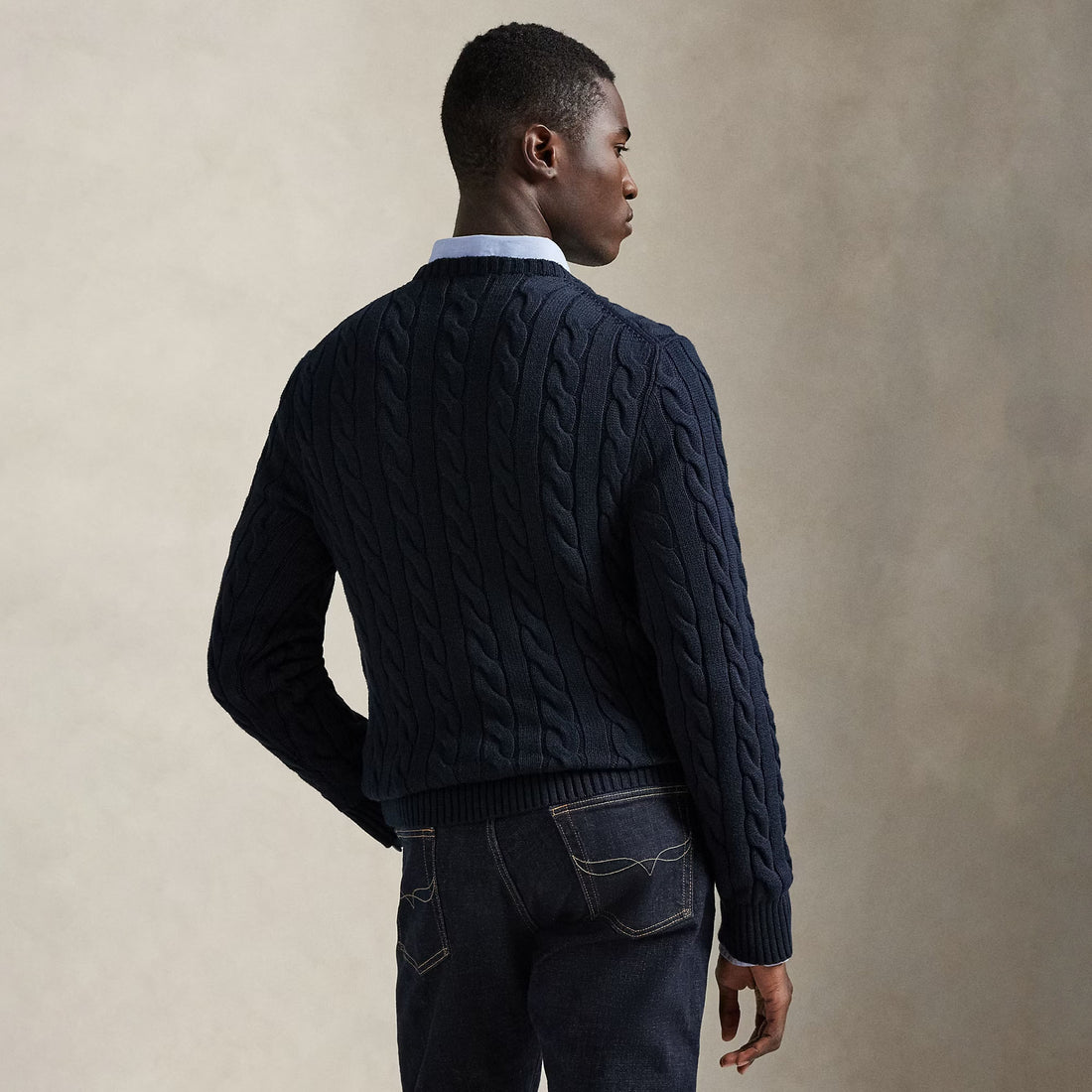 Ralph Lauren Crewneck Men's Cable-Knit Cotton Jumper Sweater Hunter Navy
