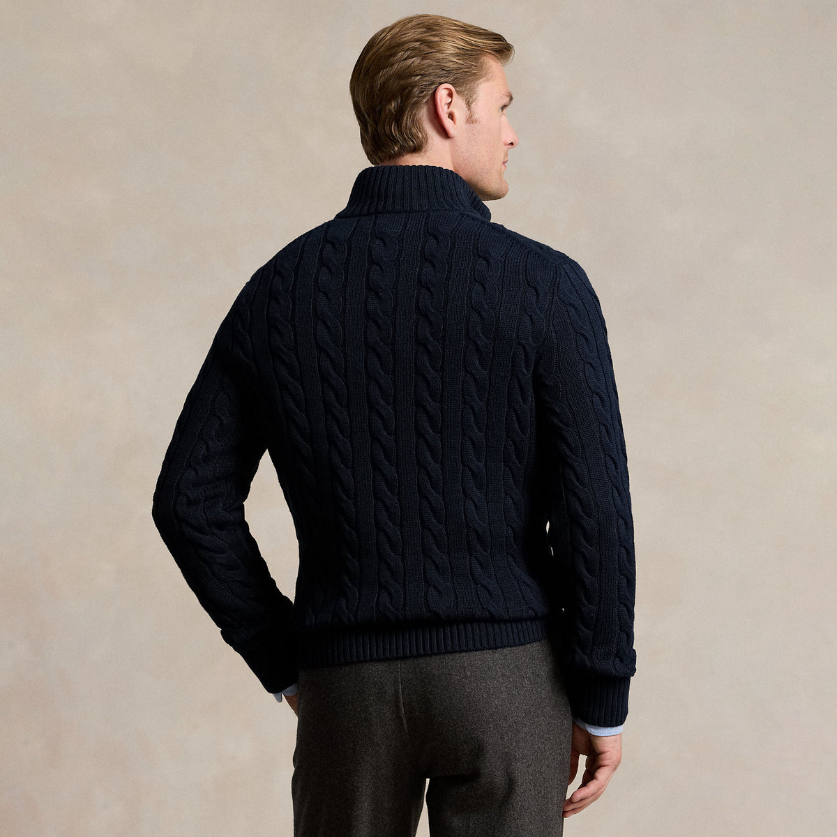 Ralph Lauren Cable-Knit Cotton Quarter-Zip Jumper Sweater Hunter Navy