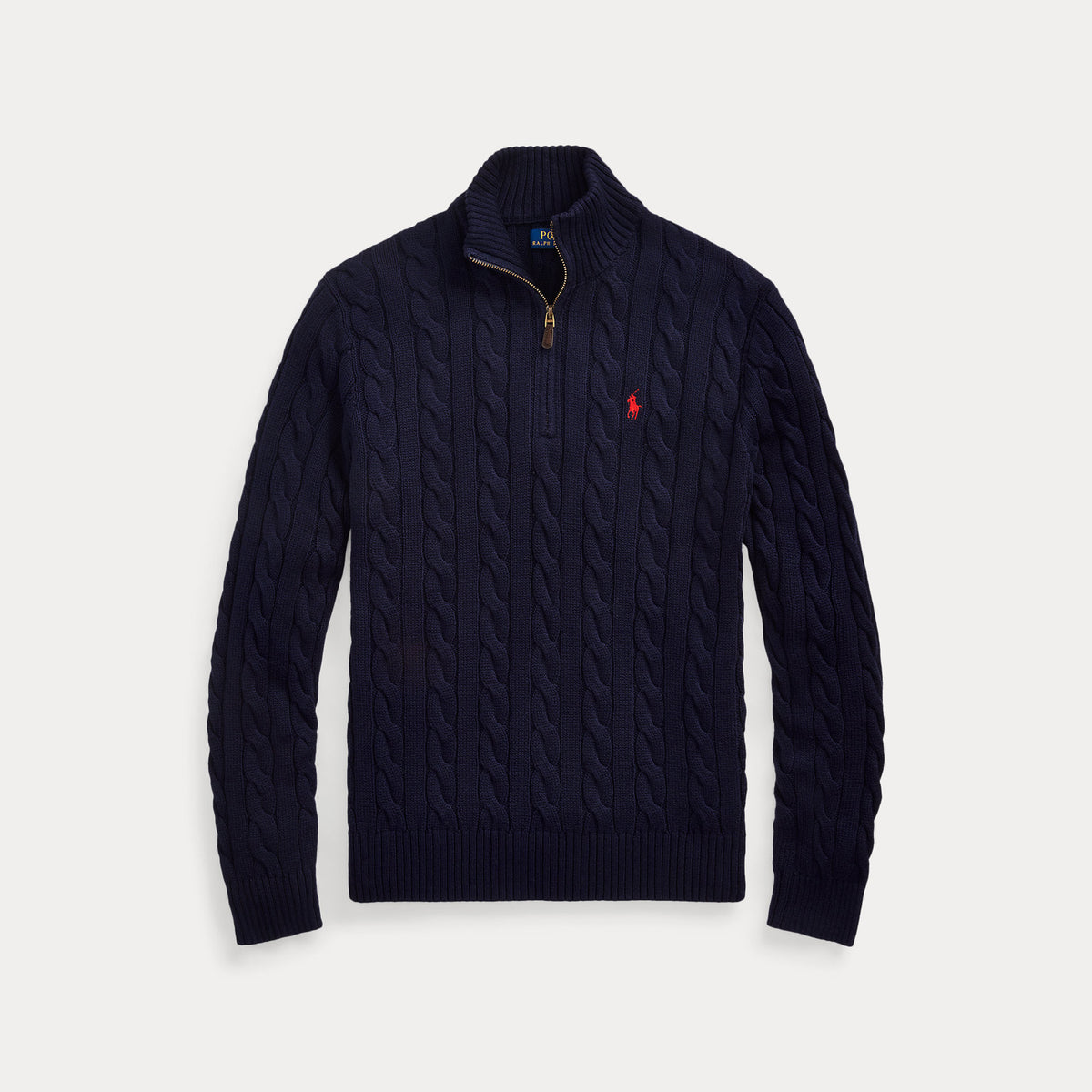 Ralph Lauren Cable-Knit Cotton Quarter-Zip Jumper Sweater Hunter Navy