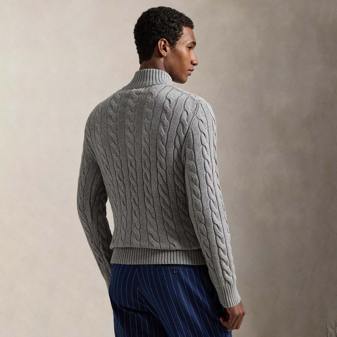 Ralph Lauren Cable-Knit Cotton Quarter Zip Jumper Sweater Grey Heather