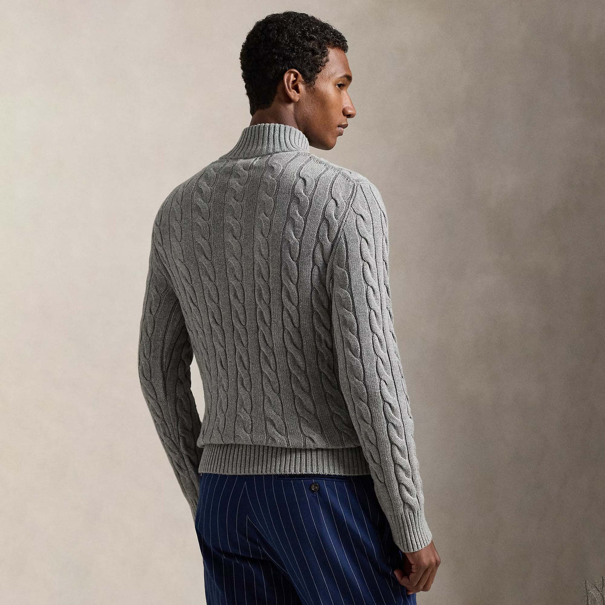 Ralph Lauren Cable-Knit Cotton Quarter Zip Jumper Sweater Grey Heather