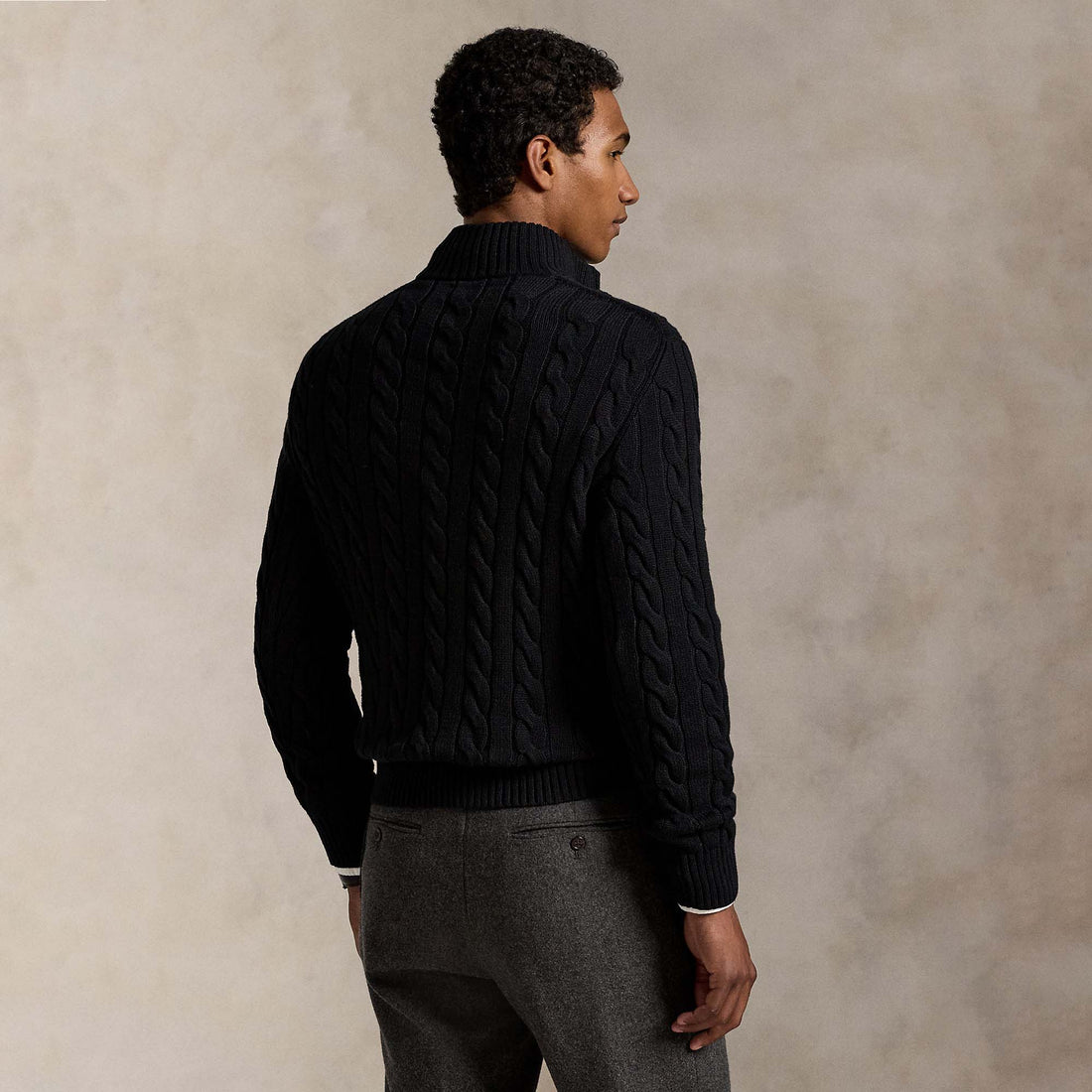 Ralph Lauren Cable-Knit Cotton Quarter-Zip Jumper Sweater Black
