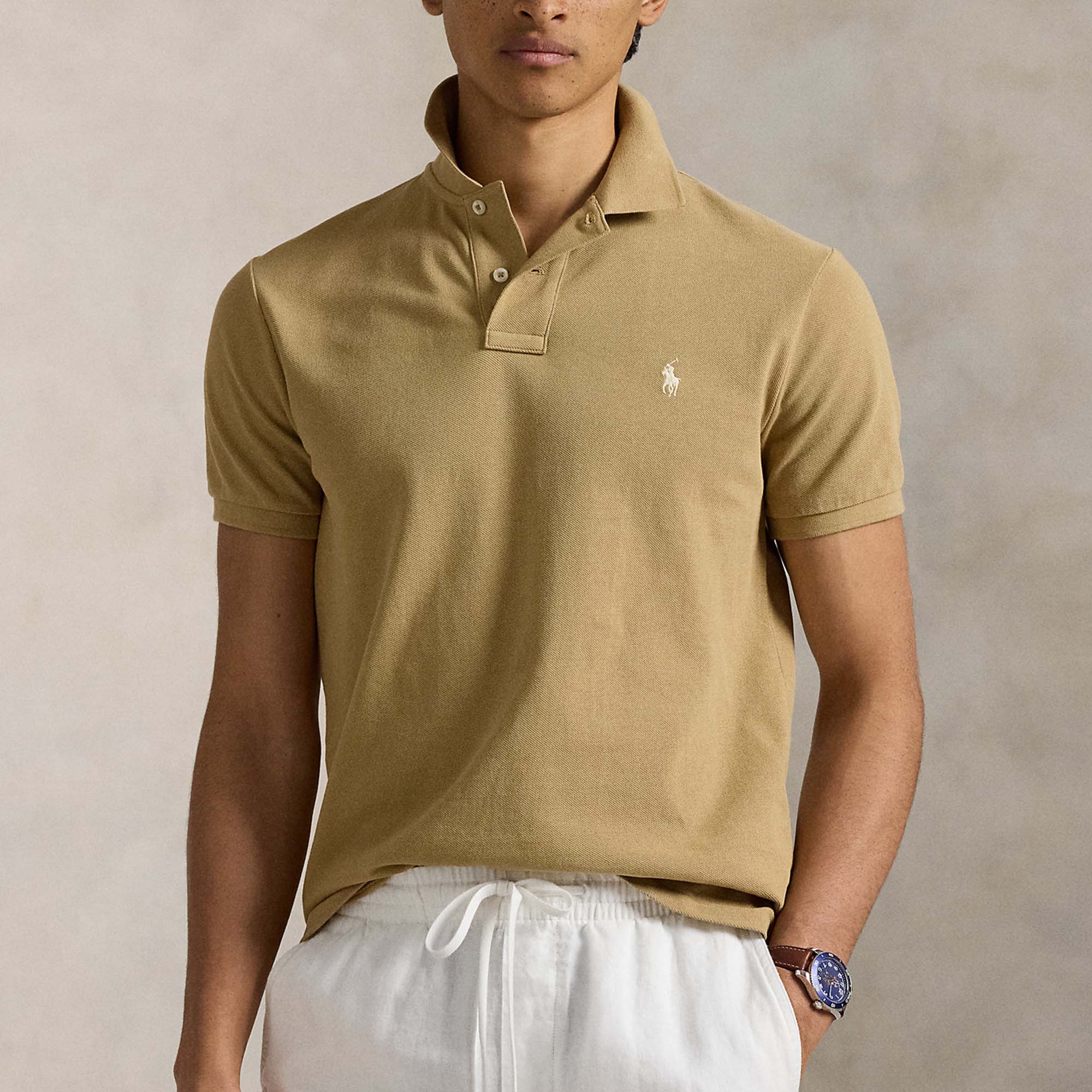The Iconic Mesh Beige Polo Shirt
