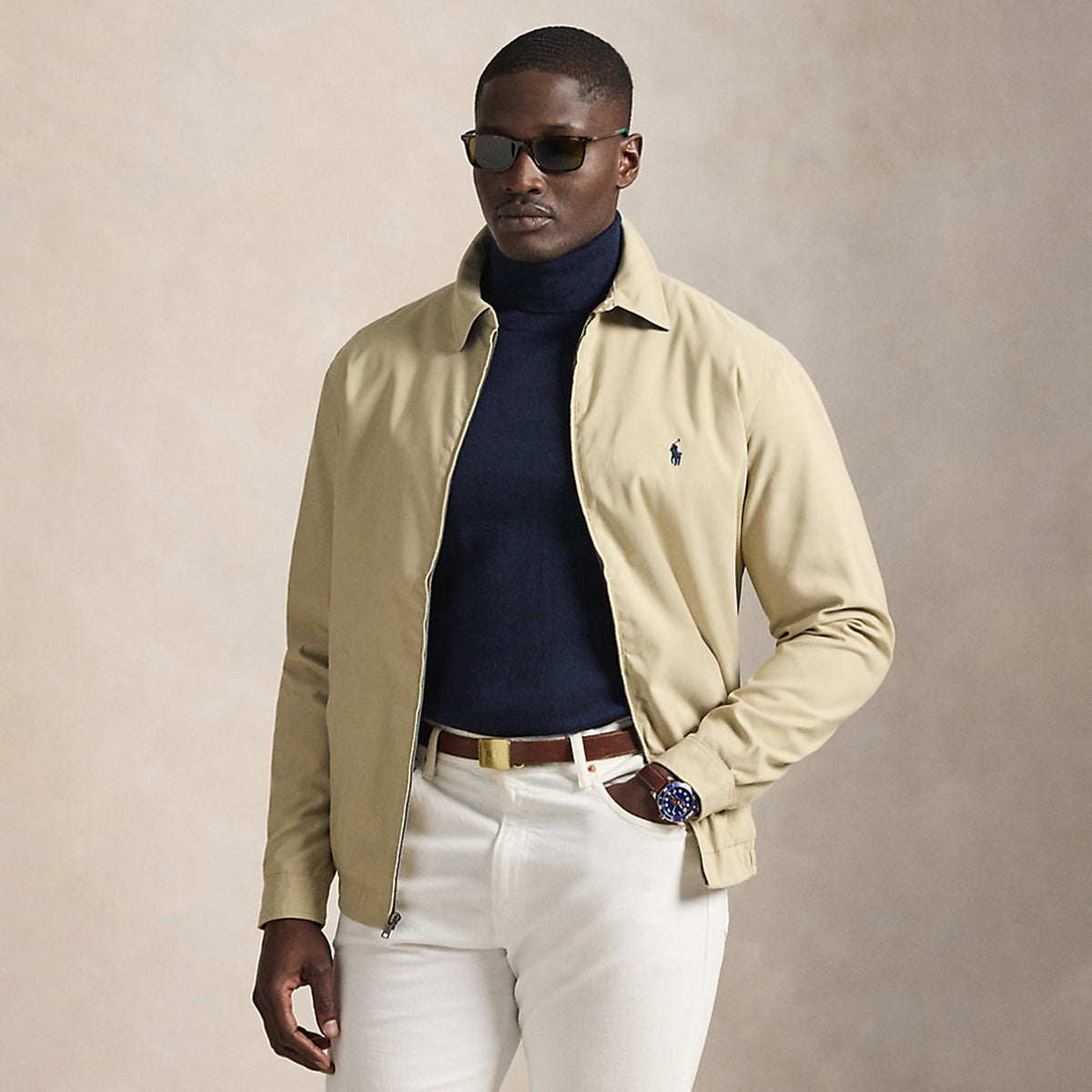 Ralph Lauren Men's Bi-Swing Jacket Beige Navy Logo